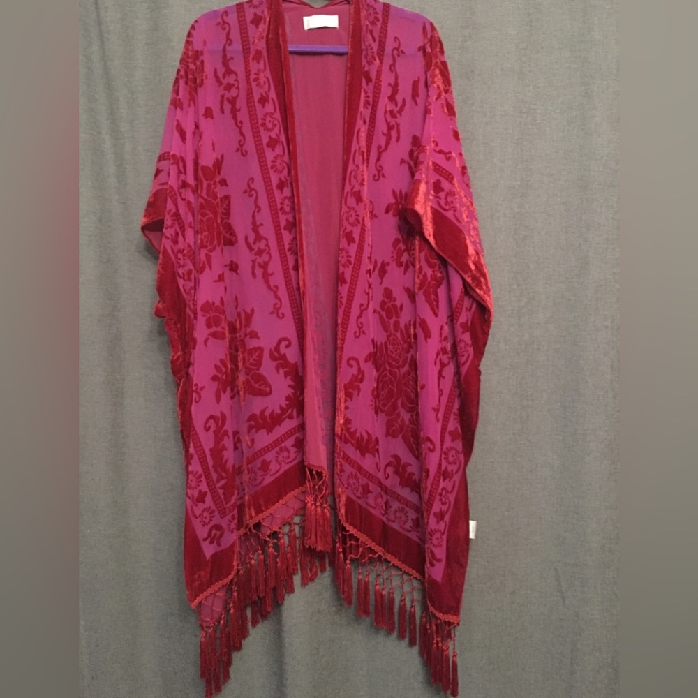 Cover Up Boho Chic Kimono Velvet Shawl Festival Colorful Fuchsia One Size